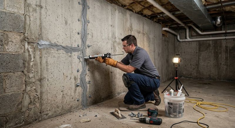 Basement Crack Repair in Hingham, MA