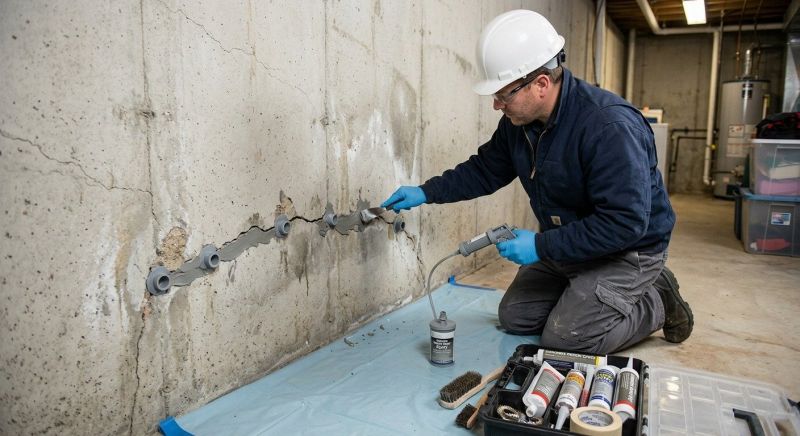 Basement Crack Repair in Hingham, MA