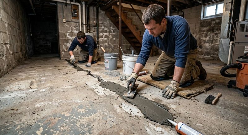 Cracked Basement Floor Repair in Hingham, MA