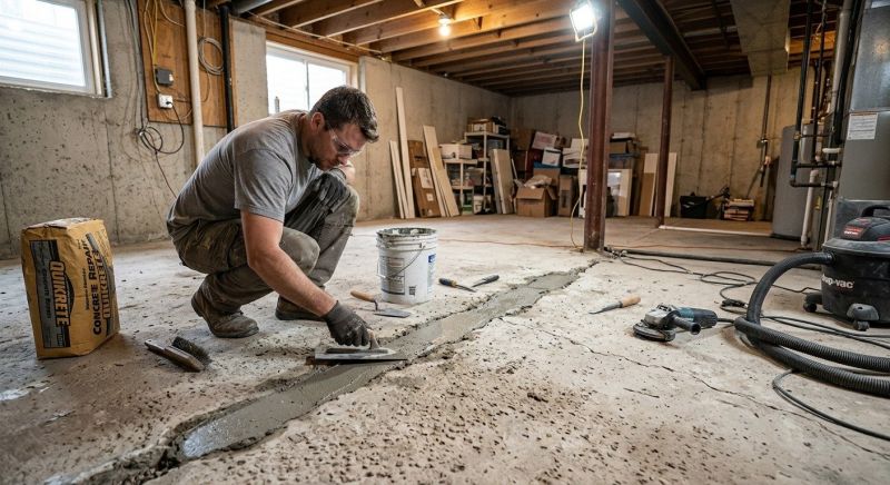 Cracked Basement Floor Repair in Hingham, MA